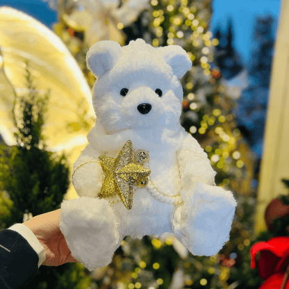 Urso Natalino Com Estrela Branco e Dourado de Sisal 36x24cm