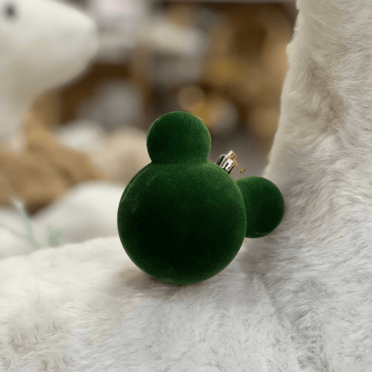 Jogo 4 Bolas Natalinas Mickey Verde Veludo 8cm