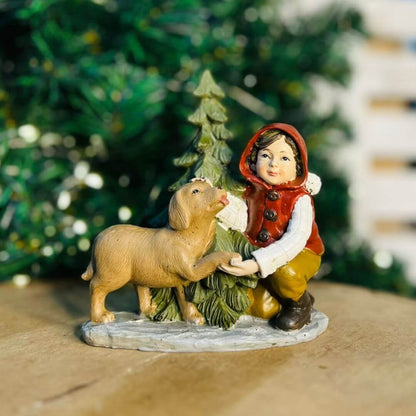 Menino e Cachorro Decorativos – 14cm