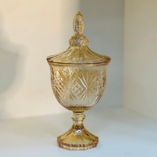 Potiche Decorativo Com Pé de Cristal Chumbo Dublin Âmbar Metalizado - 11,5x24,5cm