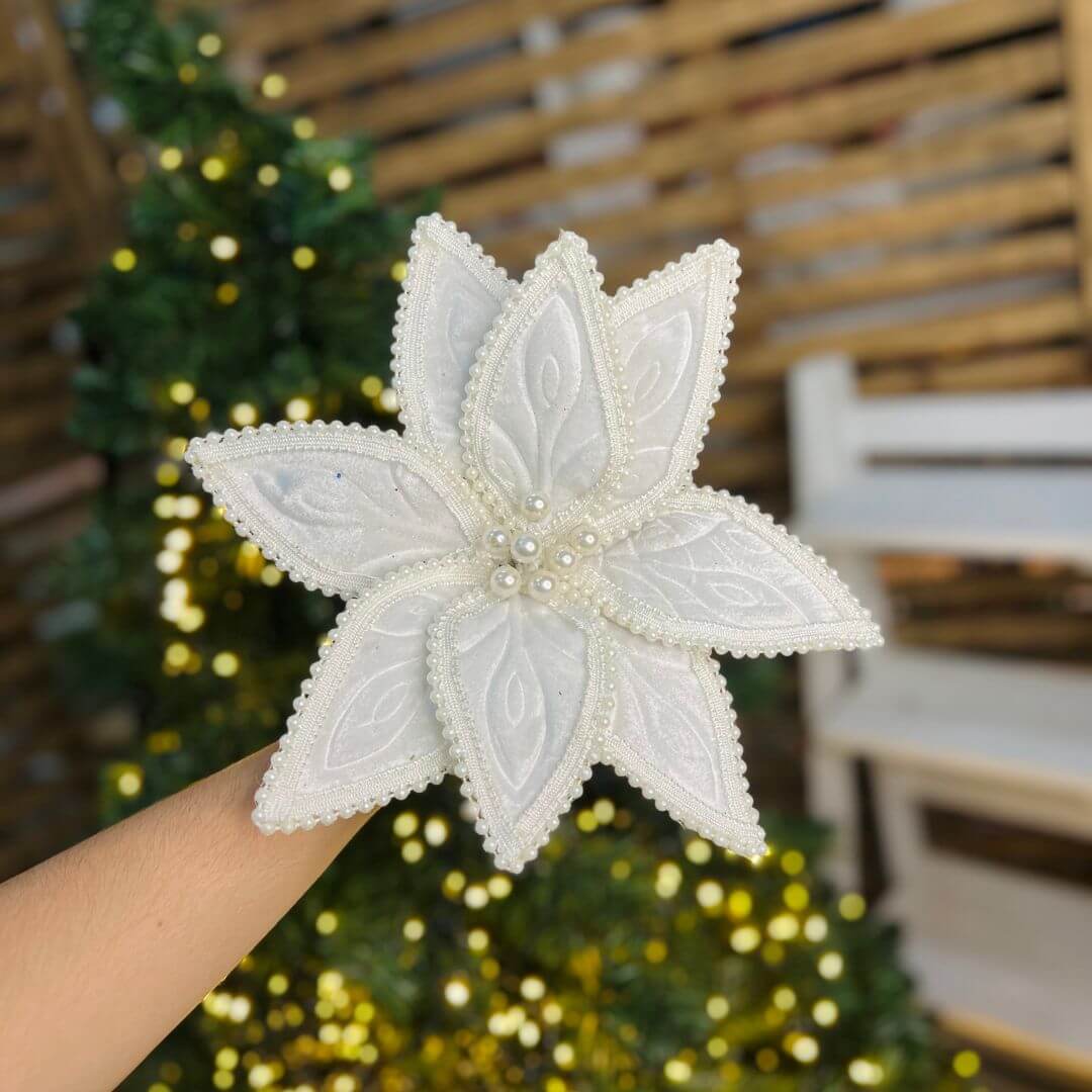 Haste Bico de Papagaio Natal Aveludado Branco – 24cm