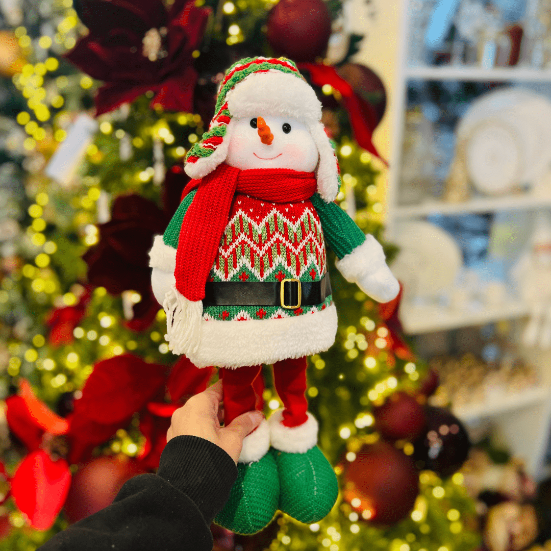 Boneca de Neve Natalina Em Pé Com Tricot 42cm - Tamanho Ajustavel