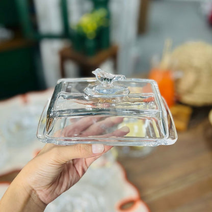 Manteigueira de Cristal Retangular Com Tampa Bird - 18x10x9cm