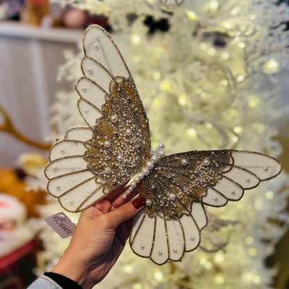 Borboleta Para Prender Aveludada Bege Glitter Champanhe - 22cm 26d