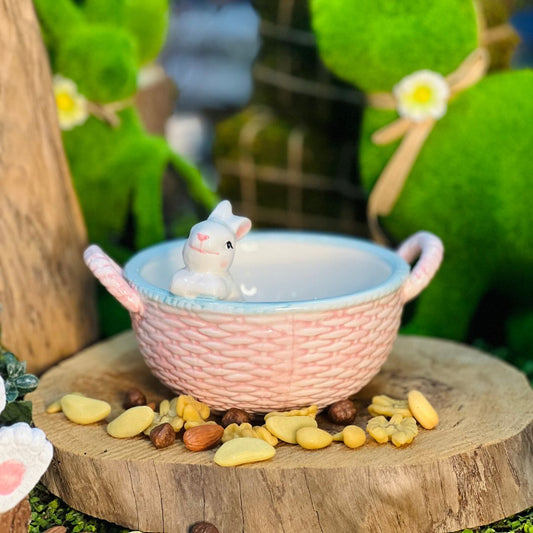 Bowl Decorativo Com Coelho e Alça - 19,5x16,5x12,5cm