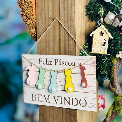 Placa Decorativa Bem Vindo - Colorido 35cm