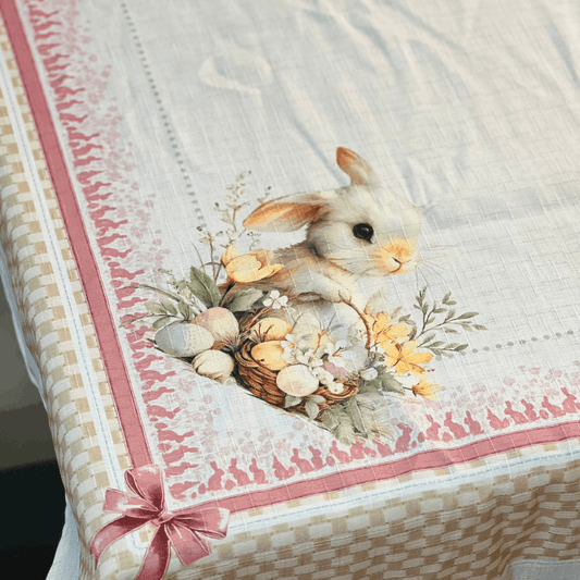 Toalha de Mesa de Páscoa Coelha e Laços 1,40x2,20m