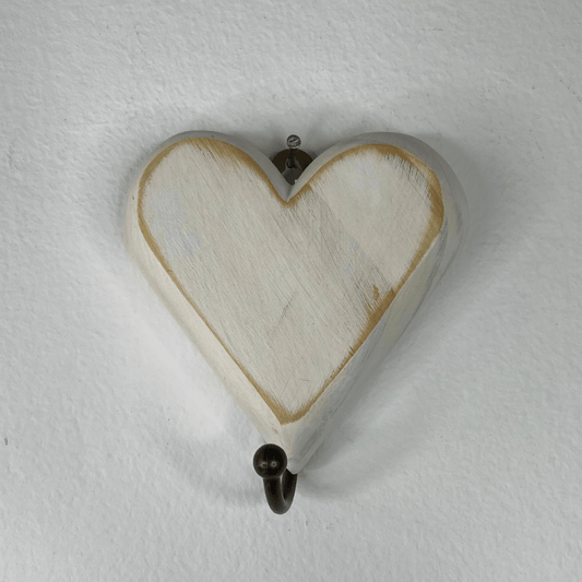 Coracao Madeira Com Gancho Branco Rustico