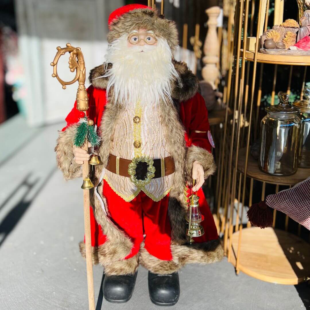 Papai Noel Em Pé Vermelho e Ouro 80cm