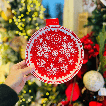 Travessa Flocos de Neve Vermelho de Cerâmica 21x24cm