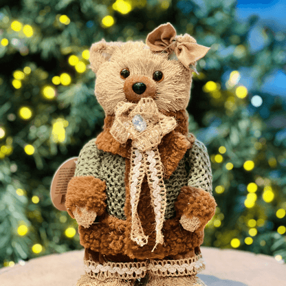 Ursa Natalina Com Cachecol de Tricô 27x16cm
