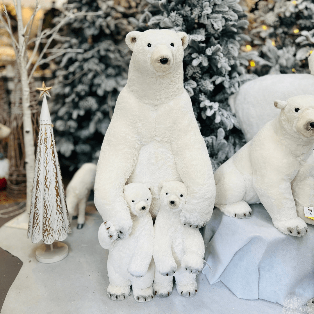 Urso Polar Natalino Mãe e Filhotes Com Glitter 100x50cm