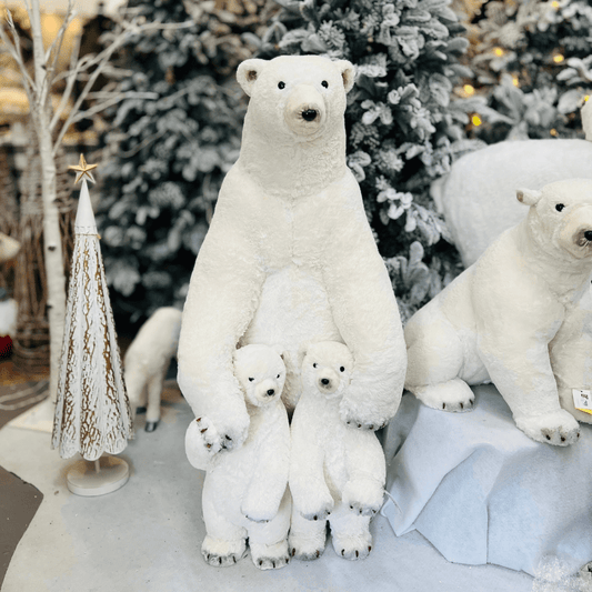 Urso Polar Natalino Mãe e Filhotes Com Glitter 100x50cm