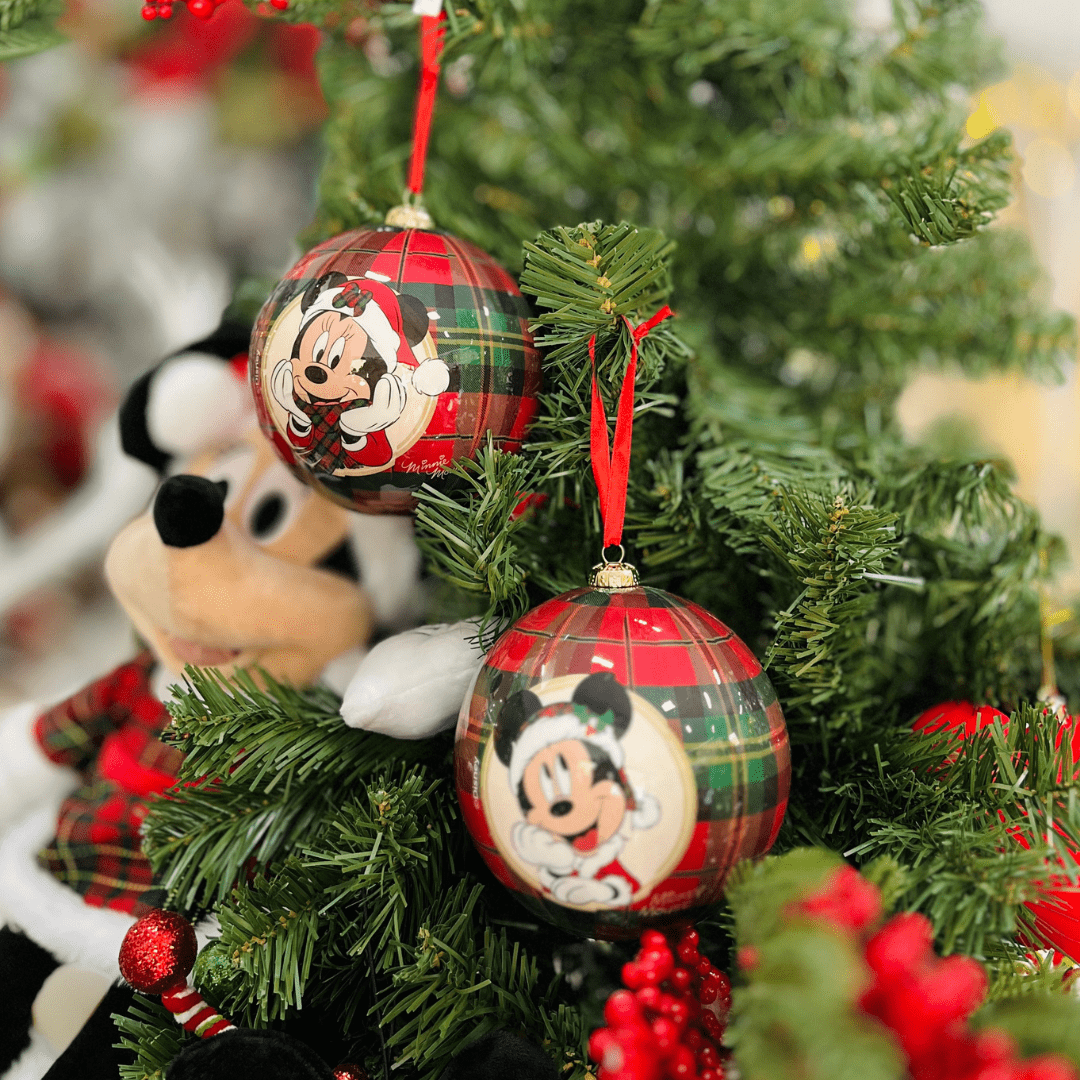 Jogo 2 Bolas Natalinas Mickey e Minnie Xadrez 12cm