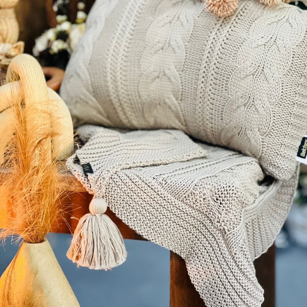 Manta Tricot Trançada Com Tassel Castor - 0,90x1,80cm (501008106)