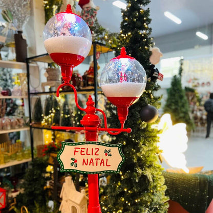 Poste Duplo Natalino Animado com Som e Neve – 1,96m