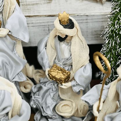 Presépio Natalino Plus Grande Azul e Bege de Resina 40cm 6 Peças