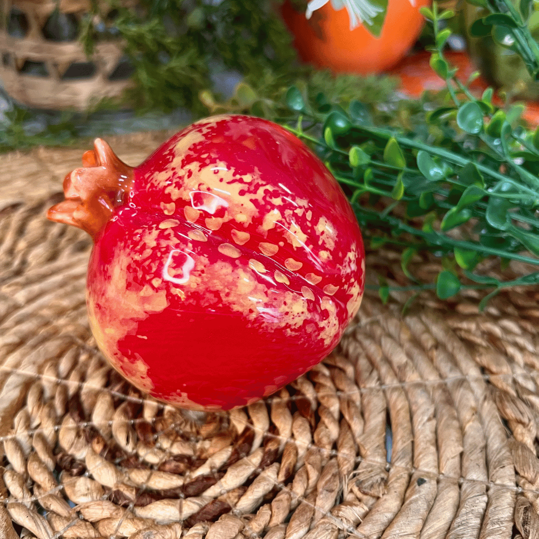 Enfeite Romã Tutti-frutti de Cerâmica 8x9,5cm