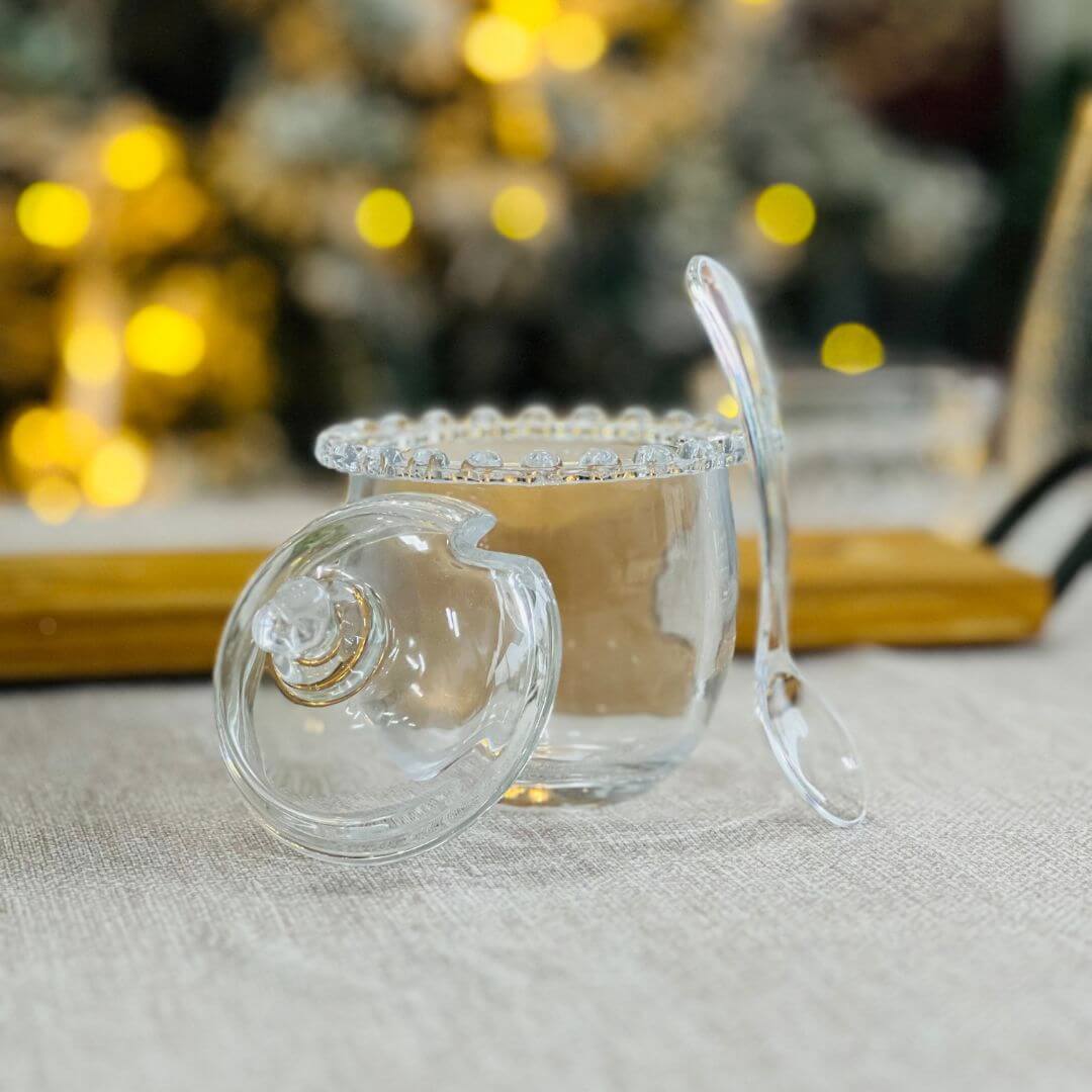 Açucareiro Cristal de Chumbo Coração Com Colher - 9,5x12cm