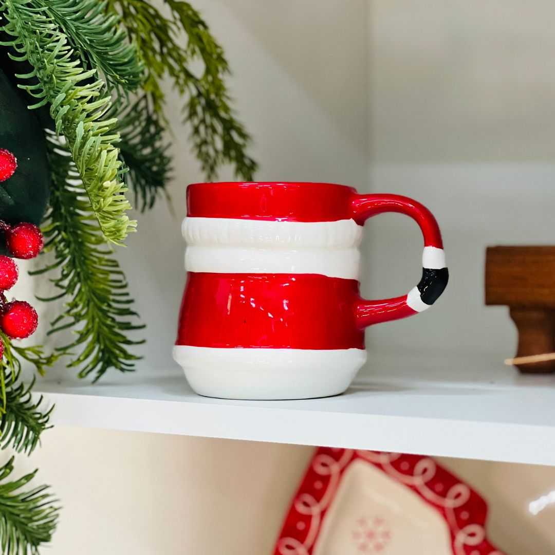 Caneca Papai Noel com Presente de Cerâmica - 12,5x8,5x10cm