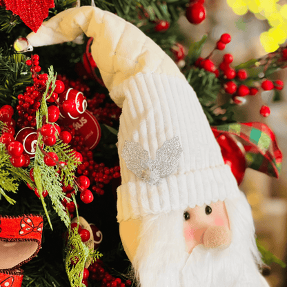 Papai Noel para Pendurar Branco e Prata de Pelúcia 60x30cm