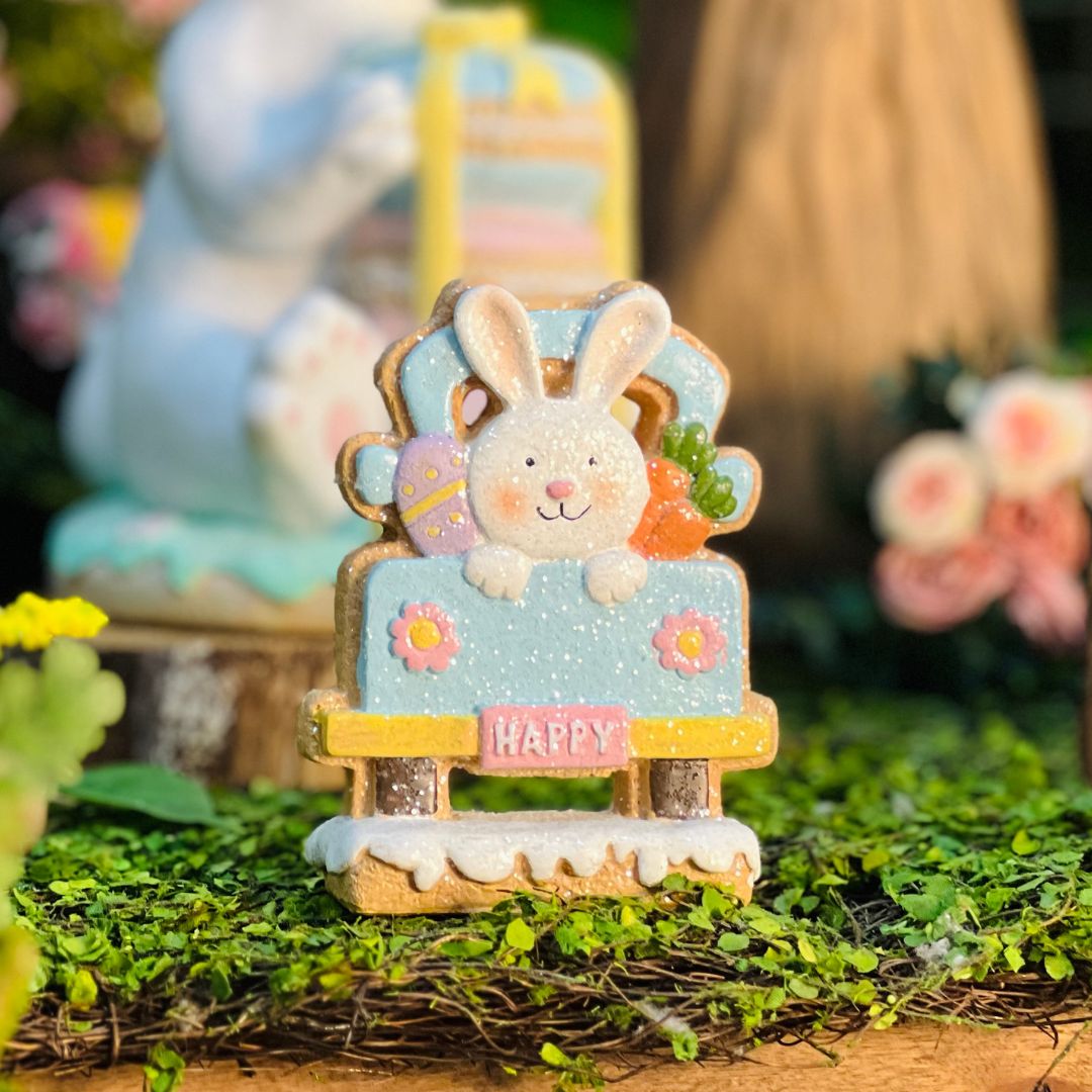 Coelho Decorativo Carrinho Happy - 11,5x3,5x9,5cm