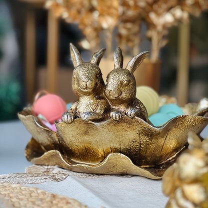 Coelho Bandeja Dourado - 14cm