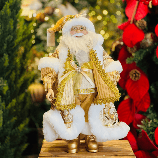 Papai Noel Branco e Dourado 45cm