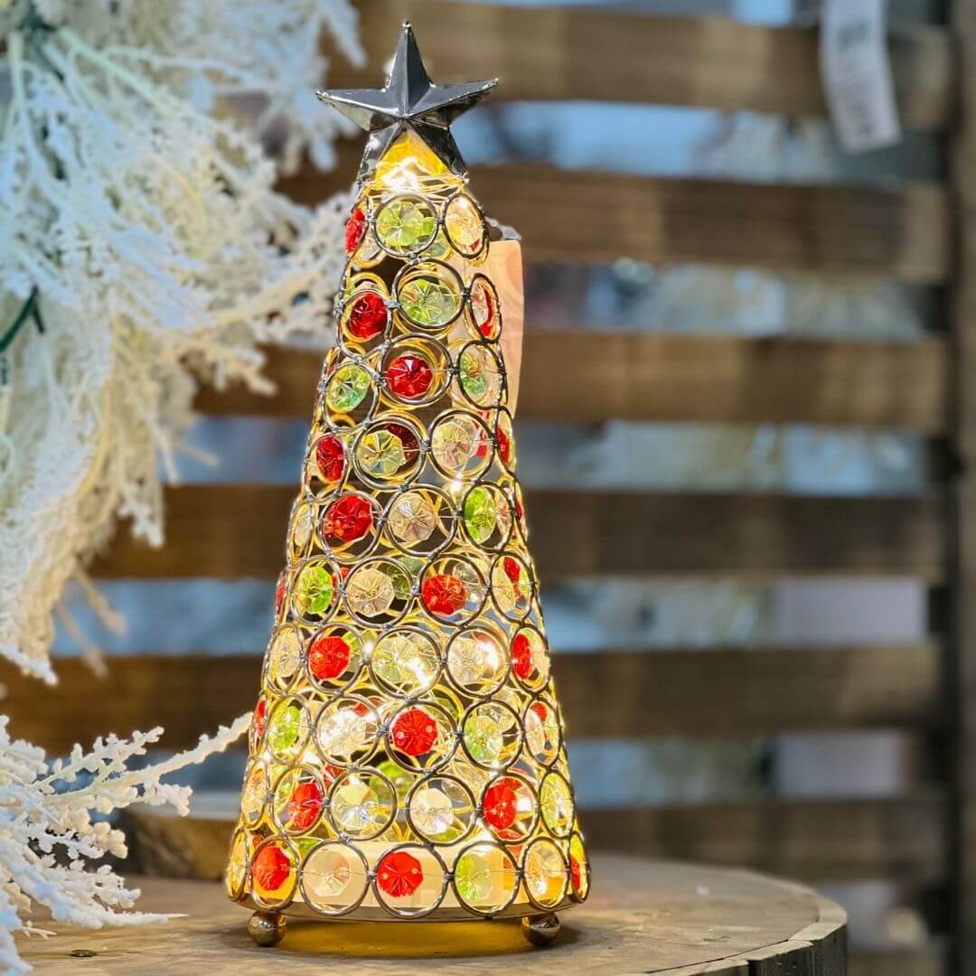 Árvore de Natal Metalizada com Cristais e LED – 29cm