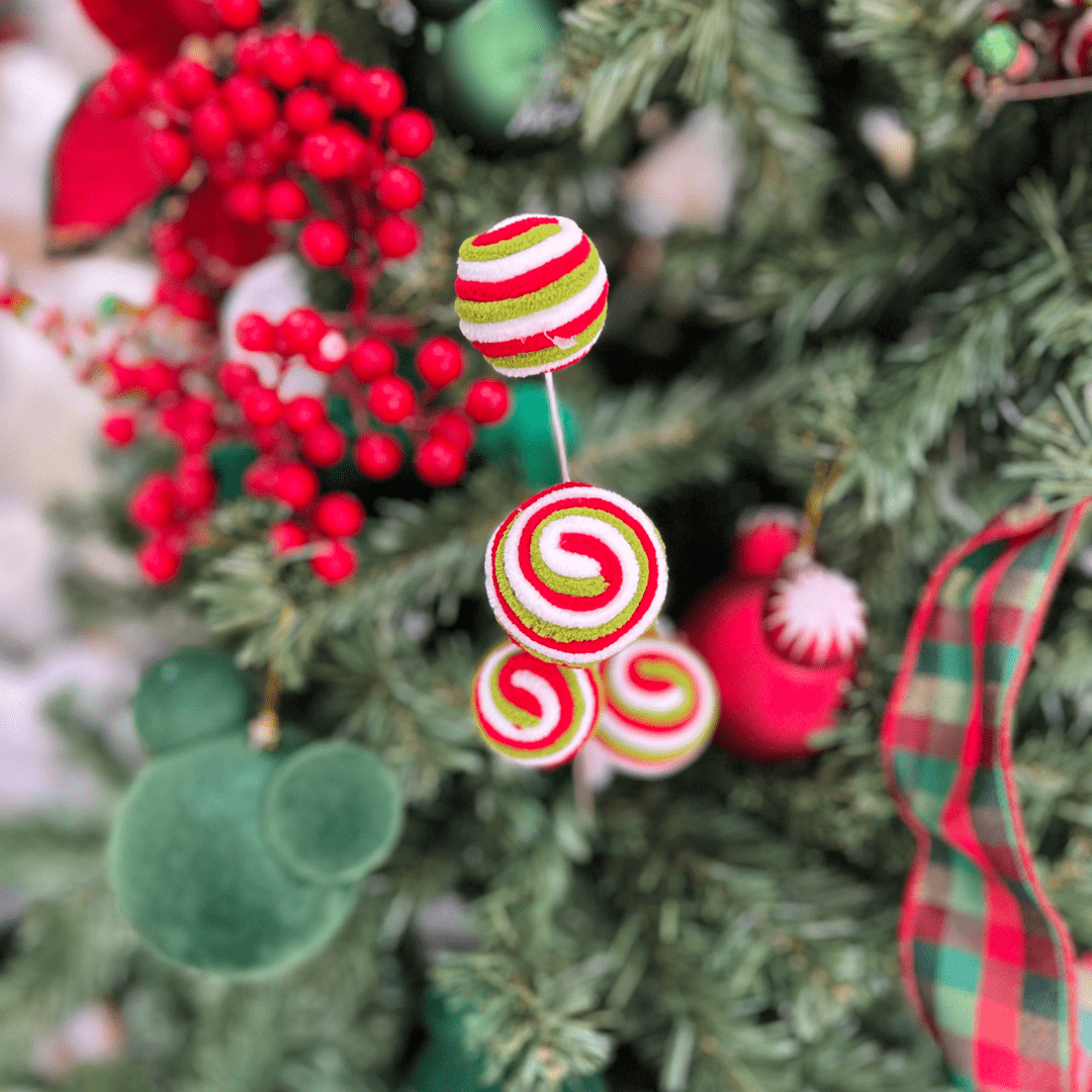 Galho Natalino Candy Verde, Vermelho e Branco 61cm