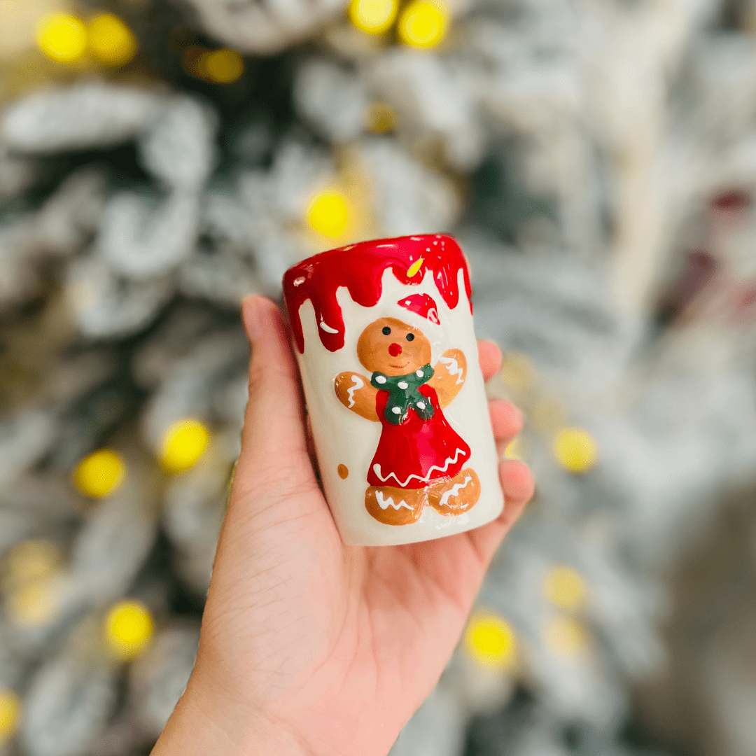 Kit Saleiro e Pimenteiro Natalinos Gingerbread de Cerâmica 8cm