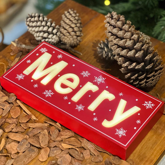 Natal Placa Decorativa com led - 13x3,8x28cm
