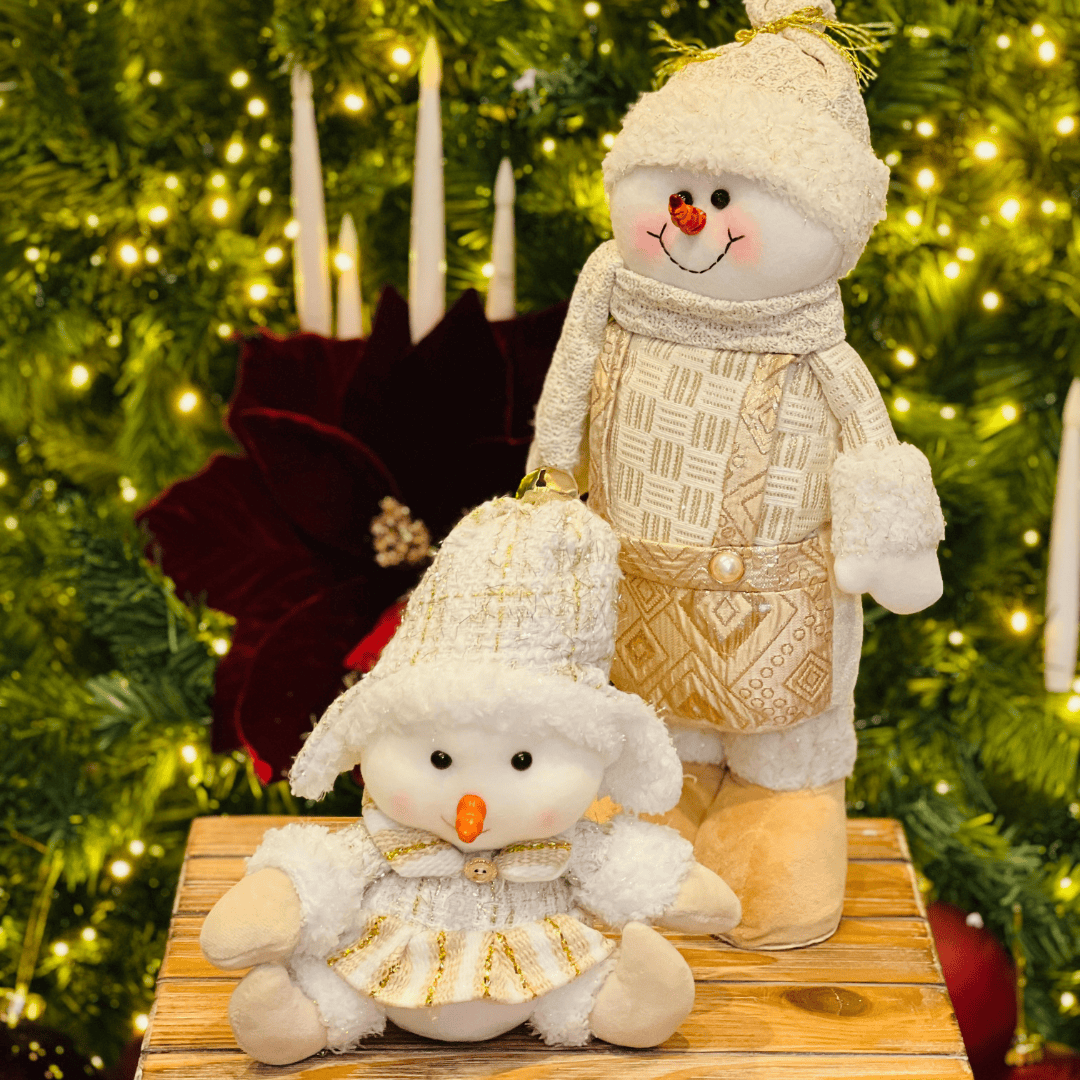 Boneco de Neve Natalino Sentado Champanhe 20cm