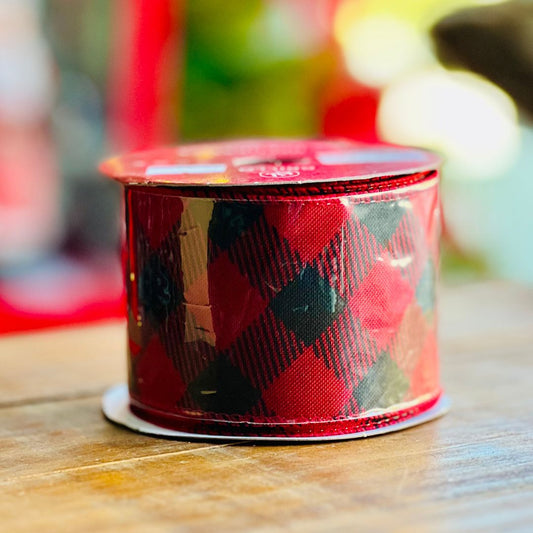 Fita Aramada Decorada Vermelho e Xadrez - 6,3cmx9,14m