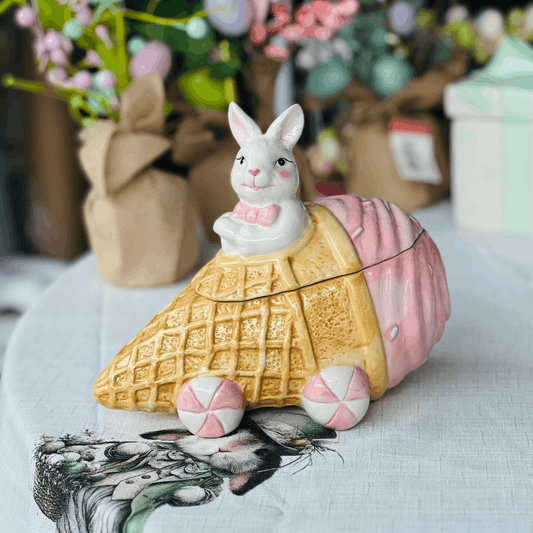 Pote Com Tampa Carrinho Sorvete de Cerâmica 18,5cm