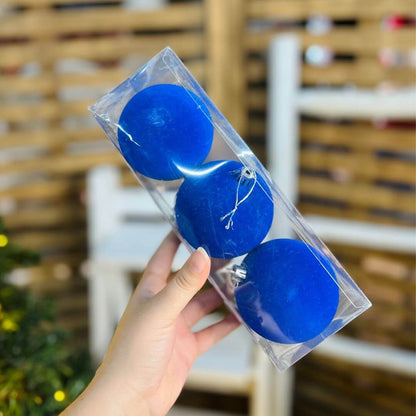 Kit Bola Natalina de Veludo Azul – 8cm | 3 Unidades