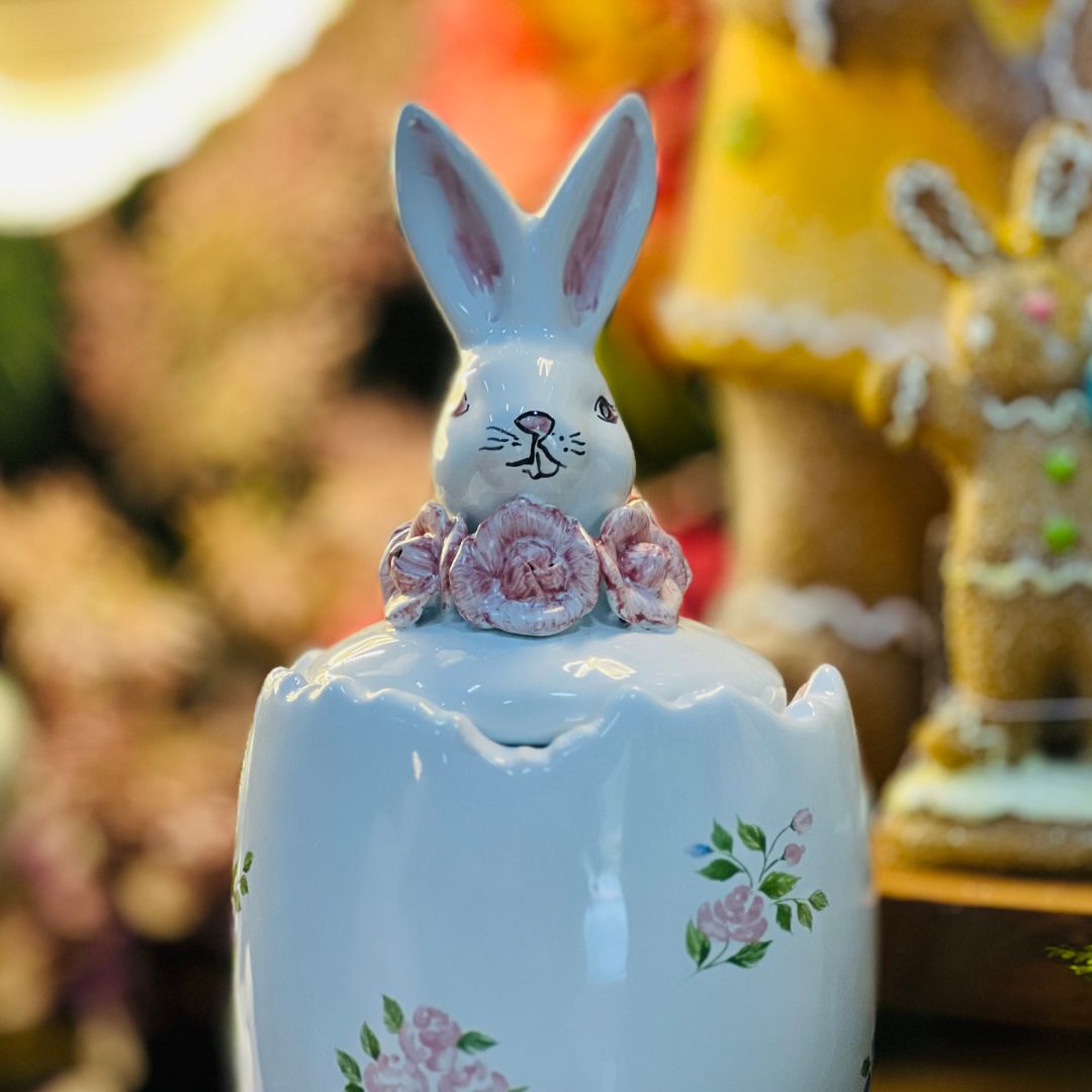Pote Ovo Com Coelhinho e Rosas Jardim Florido - 22cm