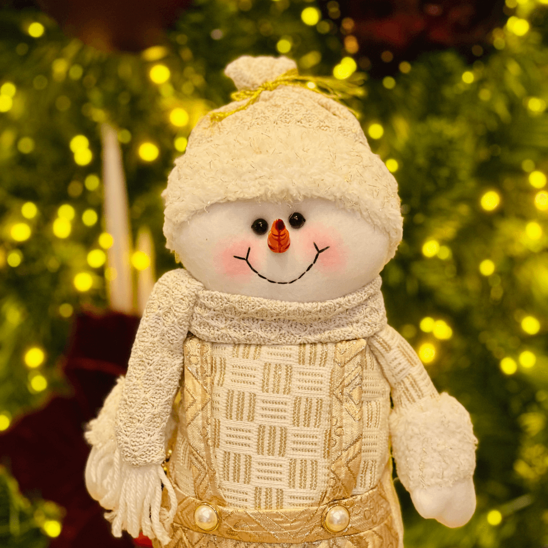 Boneco de Neve Natalino Em Pé Champanhe 39cm