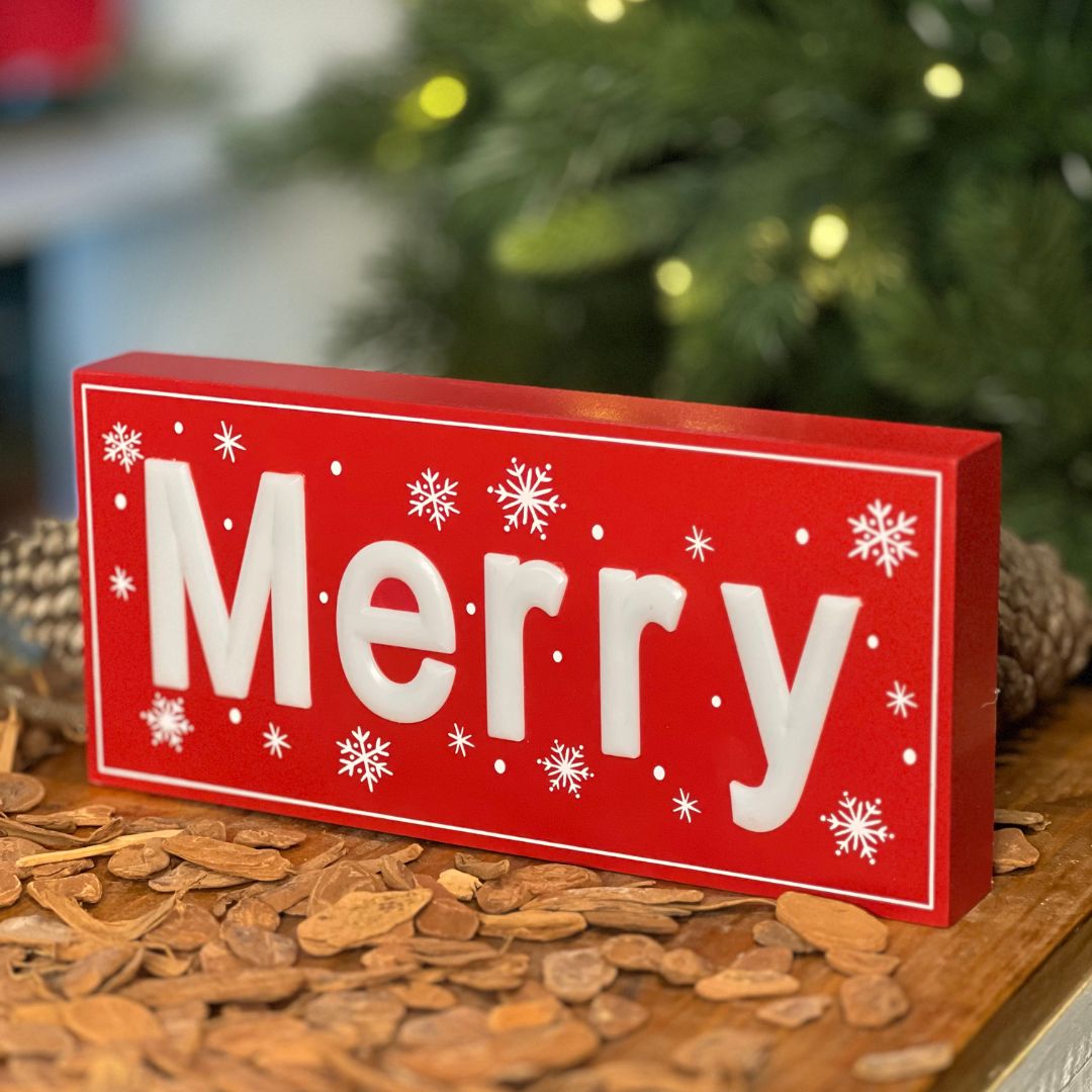 Natal Placa Decorativa com led - 13x3,8x28cm