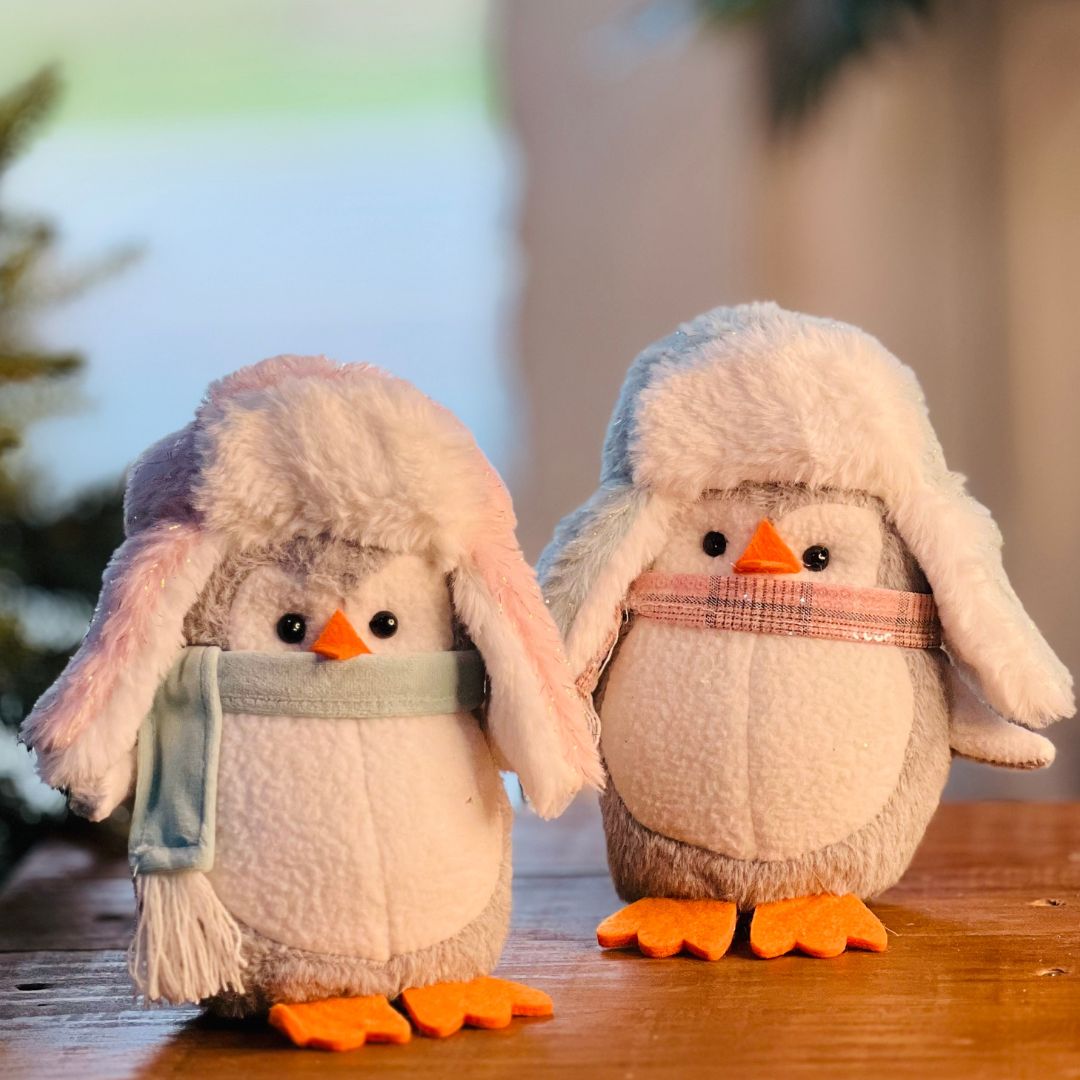 Pinguim Natalino Com Gorro Azul - 16cm