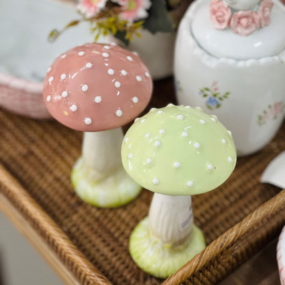 Mini Cogumelo Decorativo Verde Pastel - 14,5cm