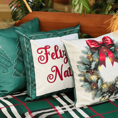 Capa Natalina Estampada Feliz Natal 43x43cm