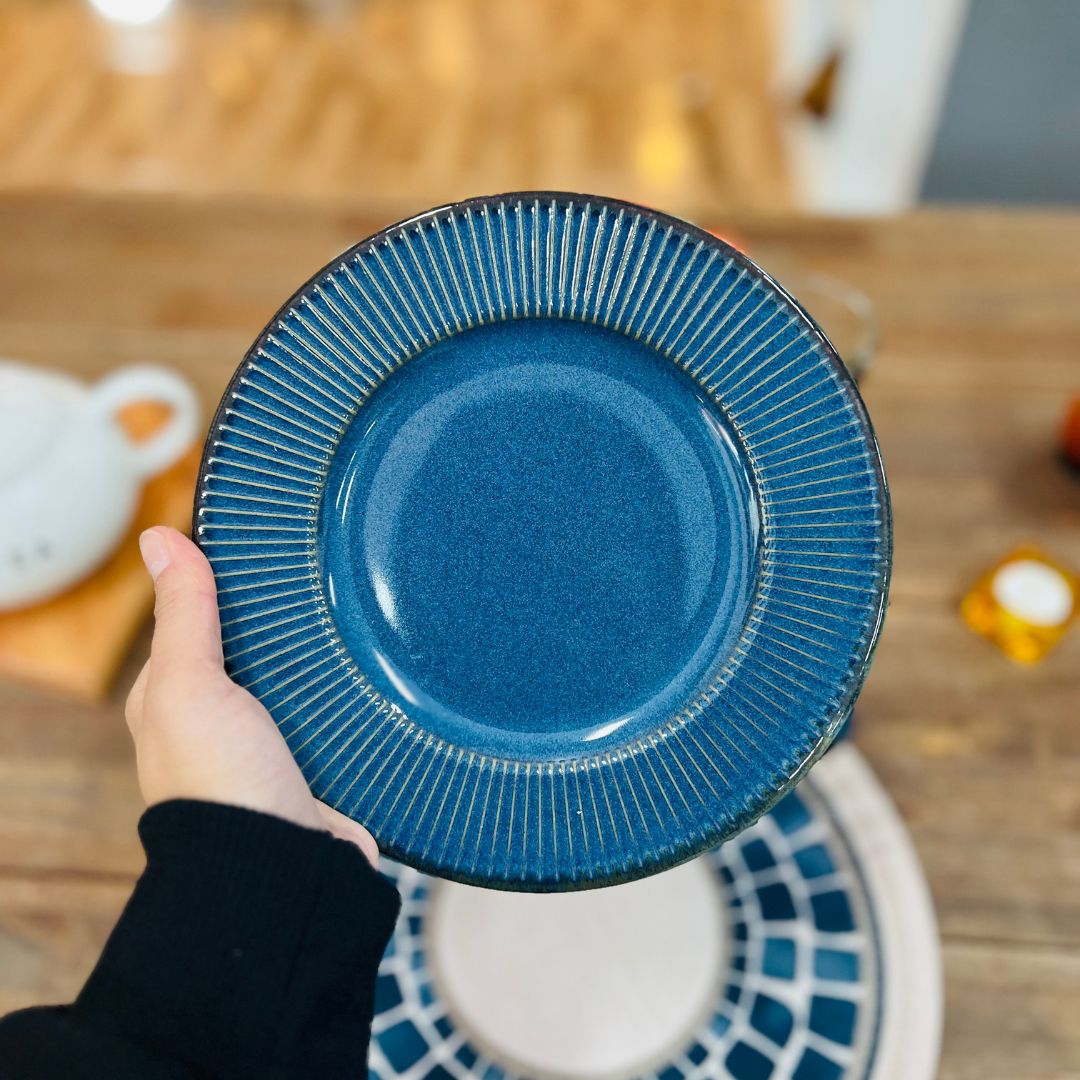 PRATO PARA SOBREMESA DE CERAMICA LINEAR AZUL 20CM