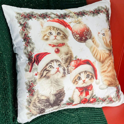 Capa de Almofada Natal Gatos – 40x40cm