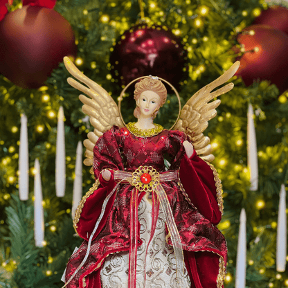 Anjo Natalino Vermelho e Dourado 40cm