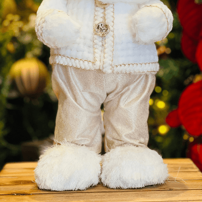 Urso Natalino  Em Pé Branco e Dourado de Sisal 47x23cm