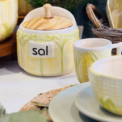 Saleiro Milho Com Tampa Madeira Decorado Pintado a Mão