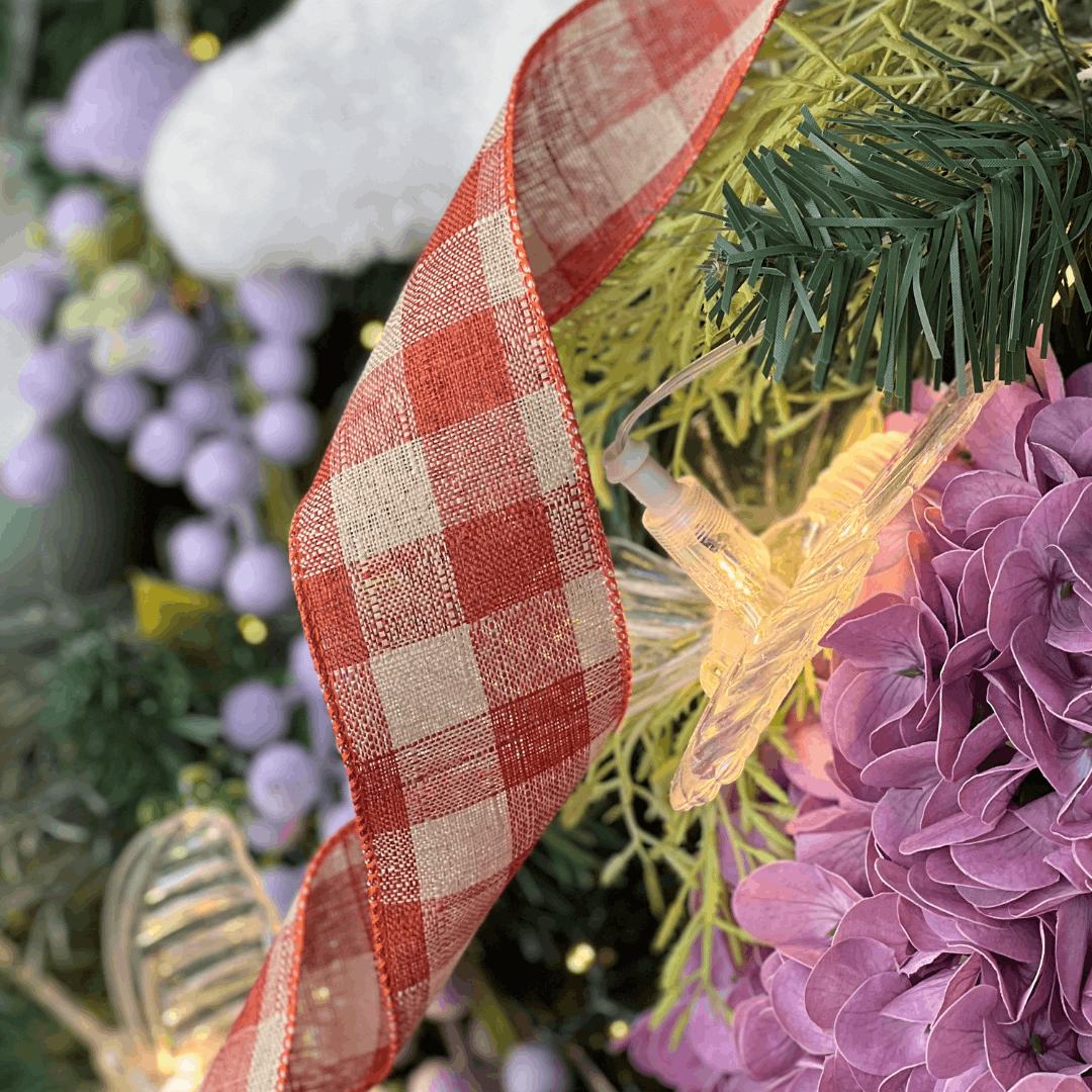 Fita Decorativa Aramada Xadrez Laranja e Bege 6,3cm x 9,14m