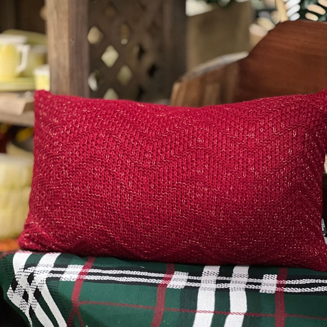 Almofada Tricot Maxi Chevron Vermelho Bordo Com Lurex 35x55cm