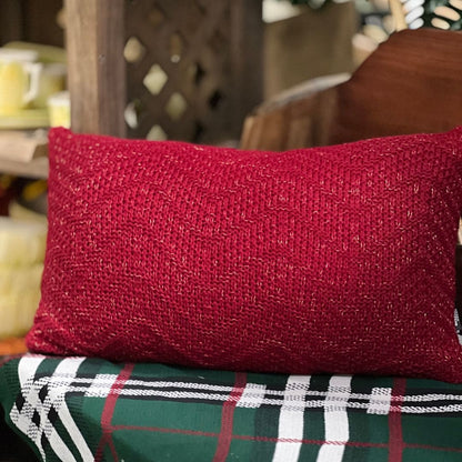 Almofada Tricot Maxi Chevron Vermelho Bordo Com Lurex 35x55cm